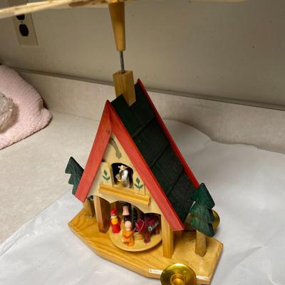 Vintage German Style Wooden Windmill Rotating Carousel w/2 Candle Holders as Pictured.