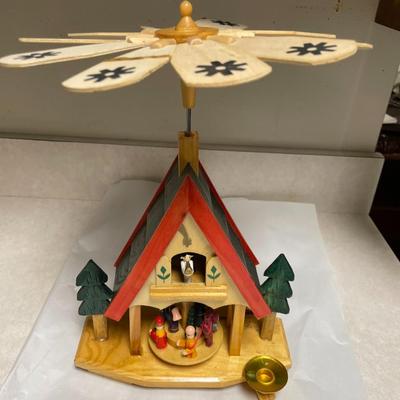 Vintage German Style Wooden Windmill Rotating Carousel w/2 Candle Holders as Pictured.