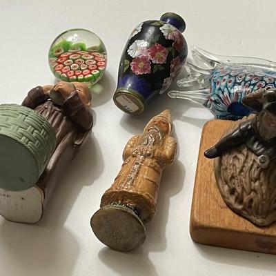 Vintage Lot of 6-Piece Figures & Souvenirs Murano Style Glass, Cloisonne, Etc. as Pictured.