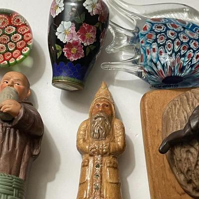 Vintage Lot of 6-Piece Figures & Souvenirs Murano Style Glass, Cloisonne, Etc. as Pictured.
