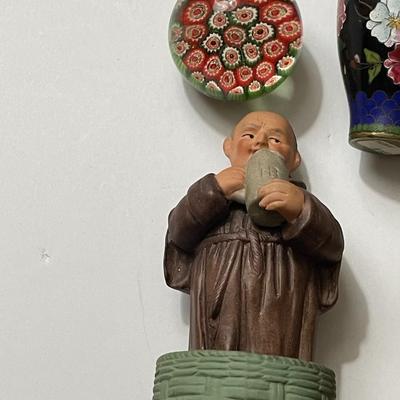 Vintage Lot of 6-Piece Figures & Souvenirs Murano Style Glass, Cloisonne, Etc. as Pictured.