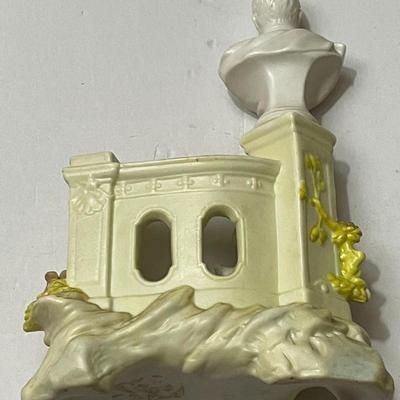 Vintage Lot of 3-Pieces; German Bust Bisque Statue, Italian Porcelain Cherub Figure, & Voilin Whiskey Glass Bottle as Pictured.