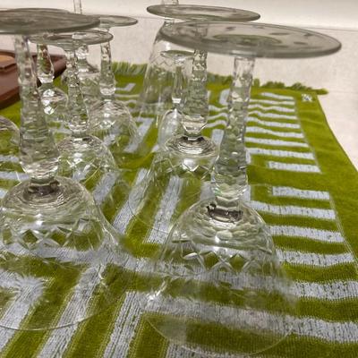 Antique Early Lot of 11 Etched Leaded Glass Stemware's all have Minute Rim Ticks/Fleck Issues. (Some are Really Unnoticeable).