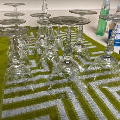 Antique Early Lot of 11 Etched Leaded Glass Stemware's all have Minute Rim Ticks/Fleck Issues. (Some are Really Unnoticeable).