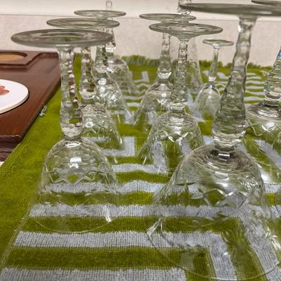 Antique Early Lot of 11 Etched Leaded Glass Stemware's all have Minute Rim Ticks/Fleck Issues. (Some are Really Unnoticeable).