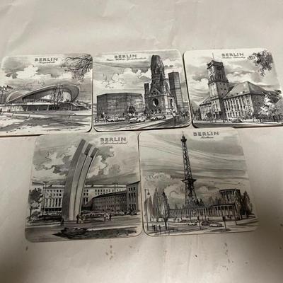 Vintage Set of 5 Berlin Germany Souvenir Cork Coasters in Good Preowned Condition.