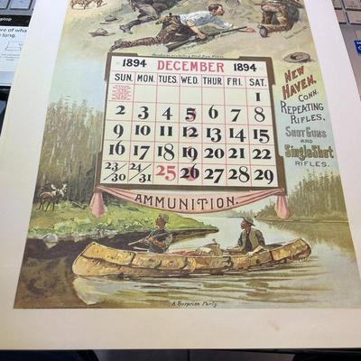 Winchester Repeating Arms DECEMBER 1894 Advertising Calendar Print/Copy 10" x 17" as Pictured.