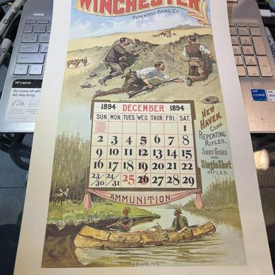 Winchester Repeating Arms DECEMBER 1894 Advertising Calendar Print/Copy 10" x 17" as Pictured.
