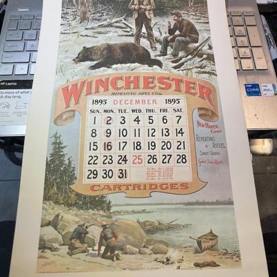 Winchester Repeating Arms DECEMBER 1895 Advertising Calendar Print/Copy 10" x 17" as Pictured.