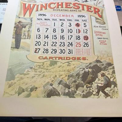 Winchester Repeating Arms DECEMBER 1896 Advertising Calendar Print/Copy 10" x 17" as Pictured.
