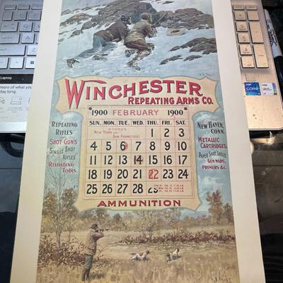 Winchester Repeating Arms FEBRUARY 1900 Advertising Calendar Print/Copy 10" x 17" as Pictured.