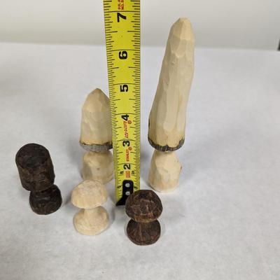 Wooden Mushrooms Hand Carved In Brasstown NC Signed RA
