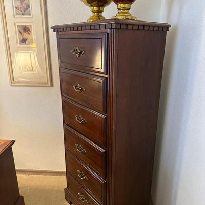 Broyhill Six drawer, tall chest, and art