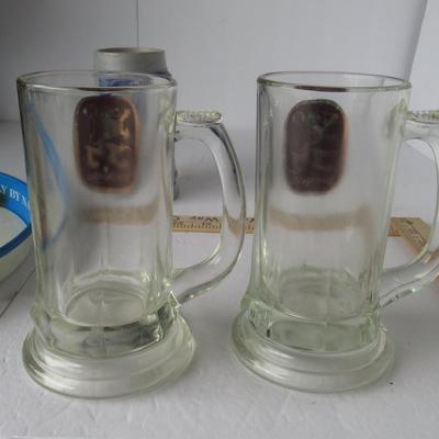 Vintage German Stoneware Stein, Old Style Metal Beer Tray, Lowenbrow Beer Mugs