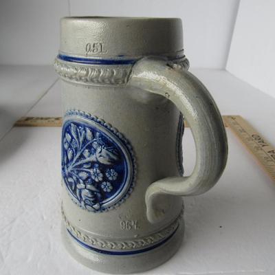 Vintage German Stoneware Stein, Old Style Metal Beer Tray, Lowenbrow Beer Mugs