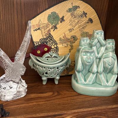 Signed celadon Lot & Waterford Eagle