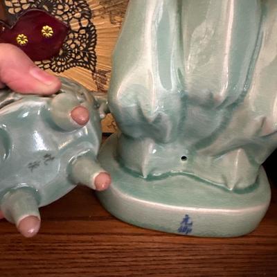 Signed celadon Lot & Waterford Eagle