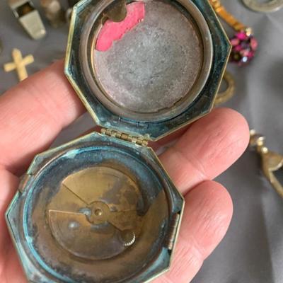 Large Vintage Collectibles Lot Compacts Tie Tacks Shoe Belt Buckles +++