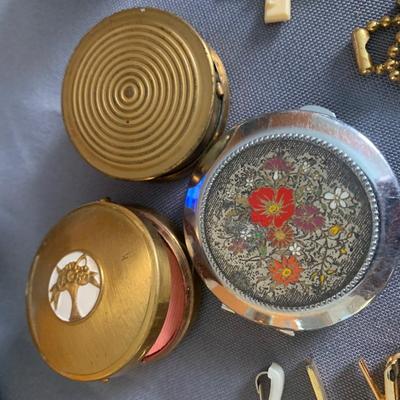 Large Vintage Collectibles Lot Compacts Tie Tacks Shoe Belt Buckles +++