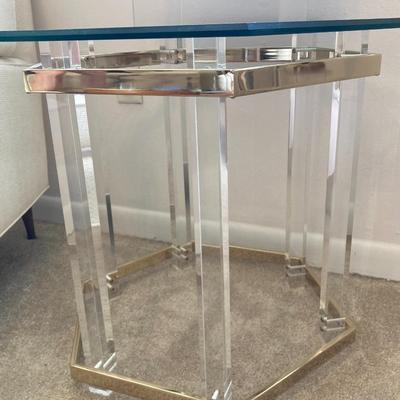 Glass/Brass/Lucite Side Table in the style of Charles Hollis Jones