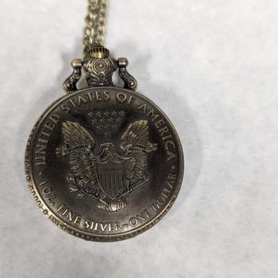 Pocket Watch Bronze Coin Liberty Walking Dollar With Chain