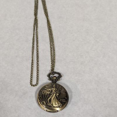 Pocket Watch Bronze Coin Liberty Walking Dollar With Chain