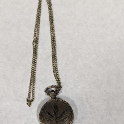 Leaf Bronze Pocket Watch With Chain