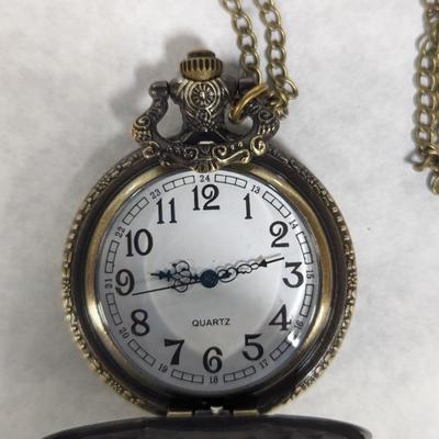 Quartz Bronze Fire Fighter Pocket Watch With Chain