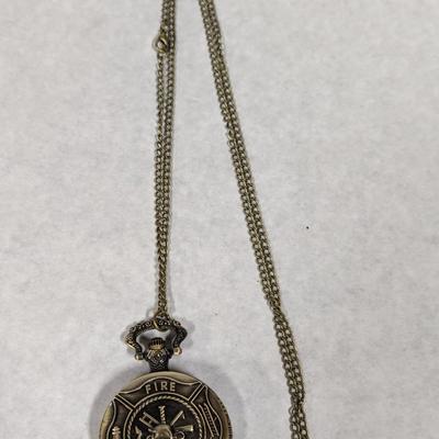Quartz Bronze Fire Fighter Pocket Watch With Chain