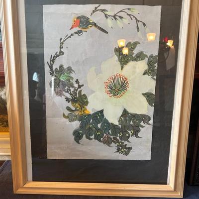 Vintage 1970’s Original Chinese Floral With Birds Painting