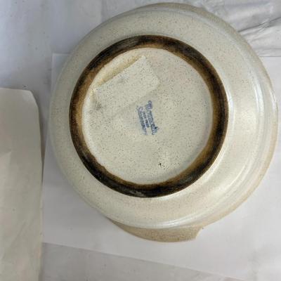 Vintage Monmouth Pottery USA Stoneware Bowl with Lid and Handles