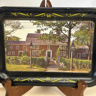 Vintage PAIR Tin Trays of Longfellow's Wayside Inn, Sudbury, MA, by Ohio Art Co. USA