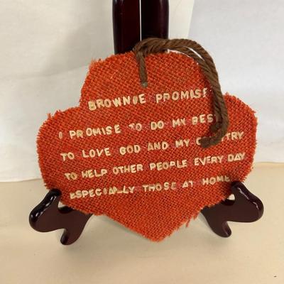 Vintage Girl Scout Brownie Promise Framed Cross Stitch Early 1970s