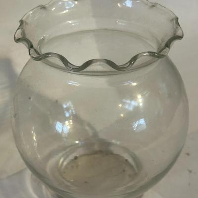 MCM Scalloped Edge Clear Glass Round Fish Bowl Flower Vase