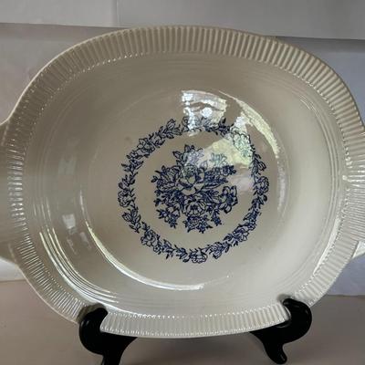 MCM Americana Blue and White Rose Scalloped Edge Ceramic Serving Platter