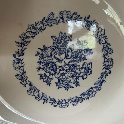 MCM Americana Blue and White Rose Scalloped Edge Ceramic Serving Platter