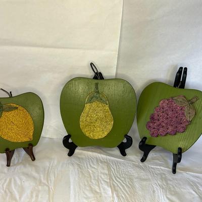 Vintage Wooden Fruit Trivets Shaped - Set of 3