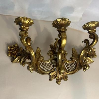 Vintage Syroco Gold 3 Arm Candle Wall Sconce Wall Candelabra