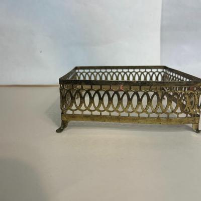 Vintage Brass, Footed Napkin Holder Flat Wire Style 5.5