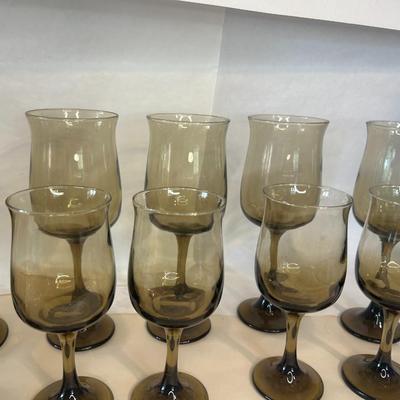 Vintage Libbey Mocha Glass Set of 13 Stemmed Goblet Set