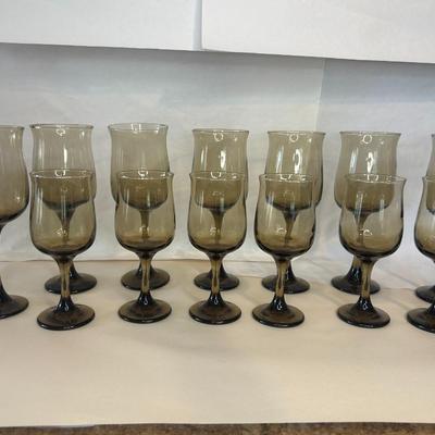Vintage Libbey Mocha Glass Set of 13 Stemmed Goblet Set