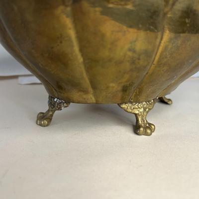 Vintage Scalloped Brass Compote Bowl with Lion Paws Footers