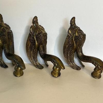 Vintage Solid Brass Peacock Swan Drawer Pulls – Set of 3
