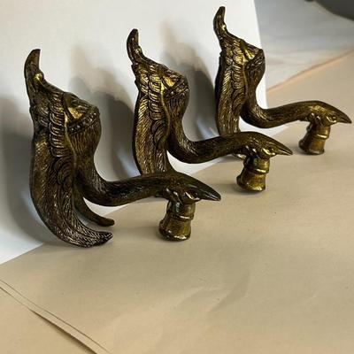 Vintage Solid Brass Peacock Swan Drawer Pulls – Set of 3