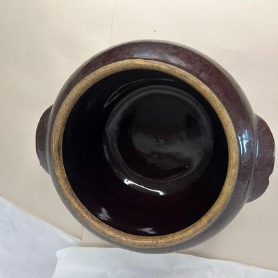 Antique c. 1920s Deep Brown Stoneware Glazed Artisan Bean Pot