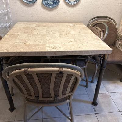 Travertine & antique brass breakfast table