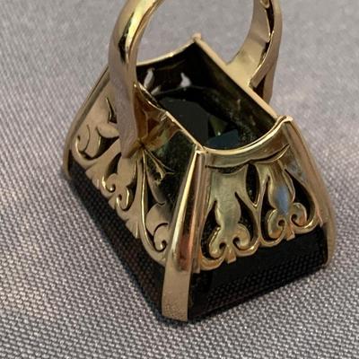 18k Yellow Gold Evening Ring with HUGE Stone Size 7 1/2 - 8