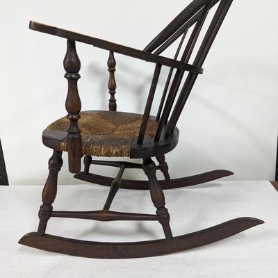 Vintage Wooden Rocker With Rattan Seat