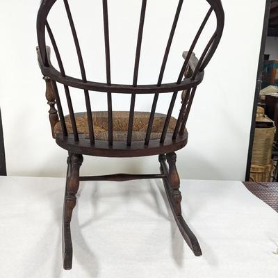 Vintage Wooden Rocker With Rattan Seat