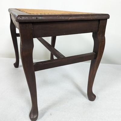 Vintage End Table With Rattan Top